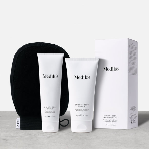 Smooth Body Exfoliating Kit™ by Medik8. A Retexturing AHA System For Bumpy & Dry Skin.